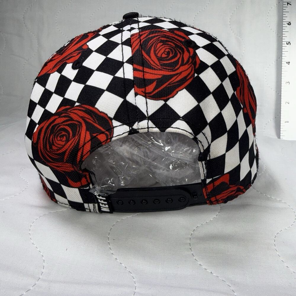 Neff Disney Mickey Hat Checker Flag Red Roses Black Snapback Baseball Cap Men - Picture 4 of 7